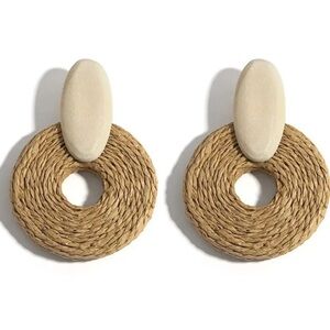 Bohemian Raffia Rattan Drop Earrings